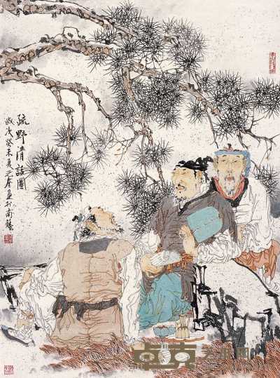 吴元奎 癸未（2003年）作 疏野清话图 镜心 90×67cm
